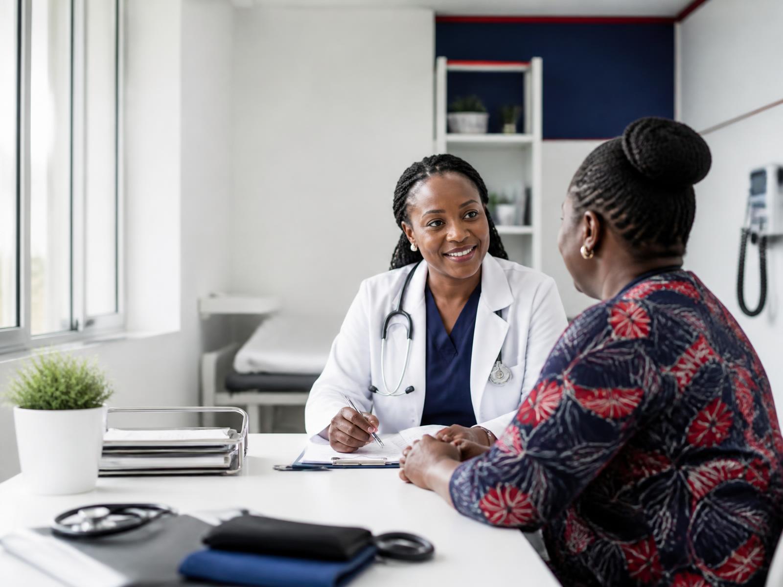 A Quimsmed clinician having a caring consultation with a patient